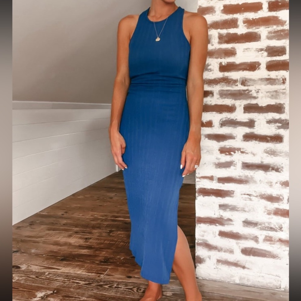 Boutique Royal Blue Halter cross back Dress